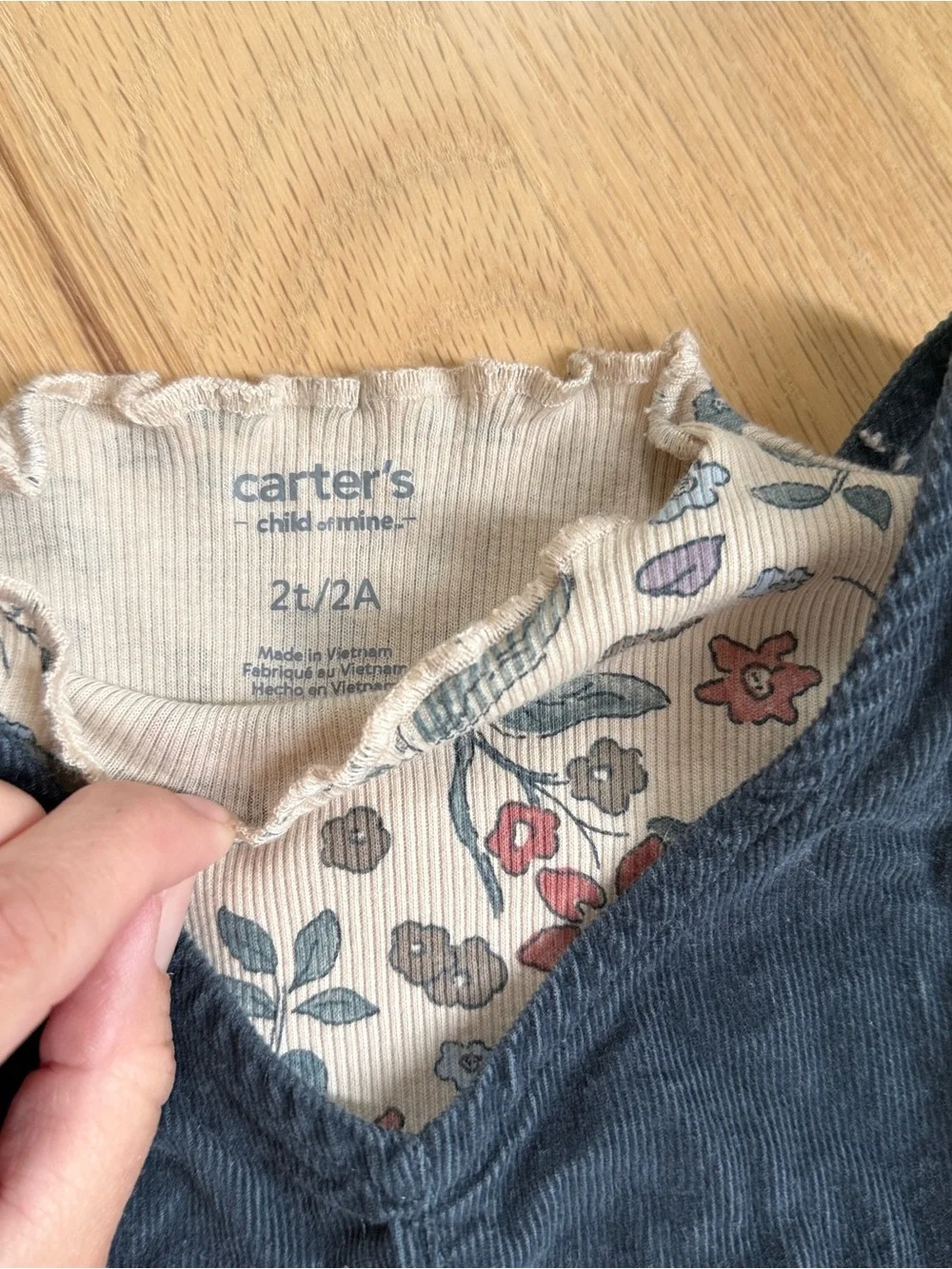 Carter's 3 Piece Set: Navy Corduroy Jumper with Floral Top and Tights, size 2T